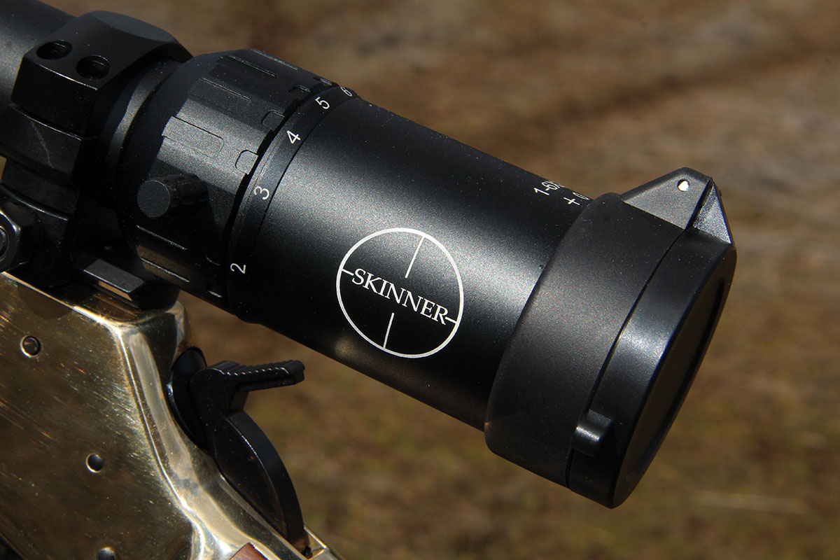 Skinner Optics’ 1-6x 24mm riflescope makes an ideal companion for any lever-action rifle, proving compact and super sharp. It included an illuminated ballistics reticle that worked well with the 360 Buckhammer cartridge and .50-MOA movements.